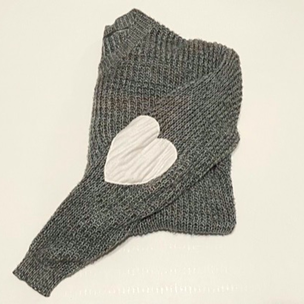 Light Knit Grey Heart Elbow Sweater